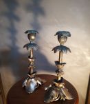   paire de bougeoir en bronze et regule 1900 art nouveau    