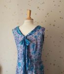 Vintage années 50 robe mousseline fleurie rose bleu blanc L