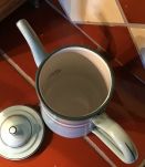 BELLE CAFETIÈRE ÉMAILLÉE  VERTE À RAYURES 