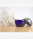 Sucrier en verre bleu roi