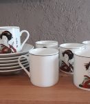 6 tasses à café et soucoupes, porcelaine Chine, Geisha