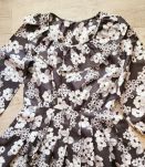 70s robe pierrot fleurs noir blanc S