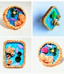 Bague réglable, étang de fée, lotus et poisson roses