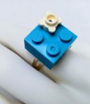 Bague Lego bleu à fleur, réglable argentée, pour tous