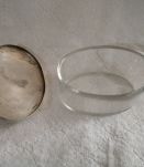 PORTE SAVON verre couvercle métal argenté 