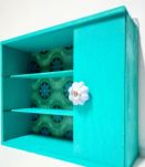 étagère murale, bois bleu, vintage, pharmacie