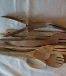 lot cuillère et ustensiles en bois de cuisine 