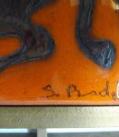 Carreau céramique orange signé / Déco vintage