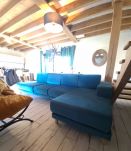 Canapé  velours d angle gauche fixe bleu canard