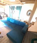 Canapé  velours d angle gauche fixe bleu canard