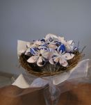 bouquet de mariée fleurs artificielles en origami bleu et bl