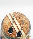 Boucles d'oreilles en métal argenté noir style tourmaline