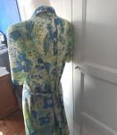 Robe chemise été  vintage vert clair imprimé feuilles