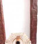 Lustre en verre soufflé et bois vintage