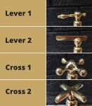 Tap de mur en laiton: carreaux gravés, poignées de croix 