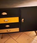 commode buffet année 60 cuir et bois