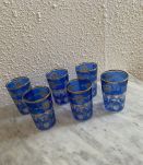 6 verres à thé marocains bleus et dorés.