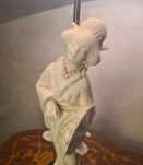  lampe geisha porcelaine blanche 1950  abat jour paille de r