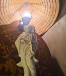  lampe geisha porcelaine blanche 1950  abat jour paille de r