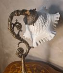 lampe 1900 bronze magnifique abat jour opaline blanche 40x27