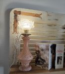 Lampe à poser pied verre Clichy et rose en verre 