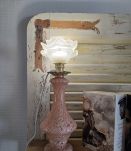 Lampe à poser pied verre Clichy et rose en verre 