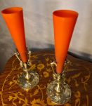 paire vase bronze et pate de verre art nouveau bouquetiere ,