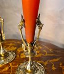 paire vase bronze et pate de verre art nouveau bouquetiere ,