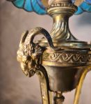 lampe bronze a tete de bouc 19eme et abat jour pate verre so