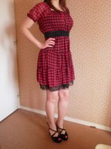 Robe babydoll carreaux fushia noire dentelle T36