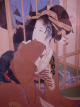 Tableau japonais 2 geishas cadre décoration maison