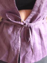 Chemise NAF NAF top cache coeur kimono lacet violet parme T36
