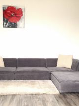 Canapé d'angle modulable - Tissu gris - Comme neuf