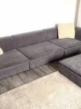 Canapé d'angle modulable - Tissu gris - Comme neuf