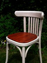 Chaise Bistrot vintage bois patiné, assise bois naturel vernis 