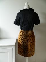 Jupe crayon 100% Laine motif animalier Léopard