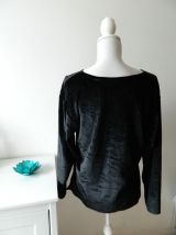 Tee-shirt loose manches longues en velours noir baroque vintage