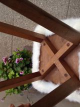 Tabouret moumoute vintage bois pieds compas