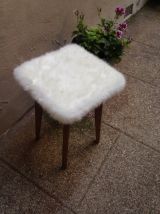 Tabouret moumoute vintage bois pieds compas