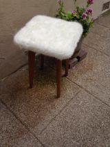 Tabouret moumoute vintage bois pieds compas