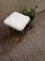 Tabouret moumoute vintage bois pieds compas