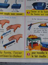 Affiche scolaire ,éditions ROSSIGNOL Le fer la font l'acier / Le plomb l'aluminium le cuivre