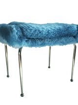 Tabouret Ottoman moumoute bleue années 70