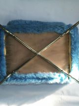 Tabouret Ottoman moumoute bleue années 70