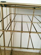 Desserte vintage dorée et plateau de verre noir