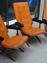 3 Fauteuils en cuir vintage