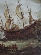 tableau ancien de bataille navale 