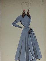 Croquis Mode 1950 / Tailleurs et robes bleus