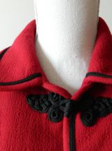 Veste brodée vintage en laine vierge rouge 80's