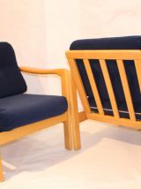 Paire de fauteuils Scandinave années  60, tissu velours marine 